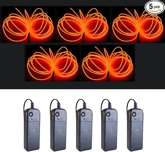 MaxLax EL Wire Orange 5-Pack, 9ft/2.75m Neon Light Wire with Noise Reduction and Battery Pack…