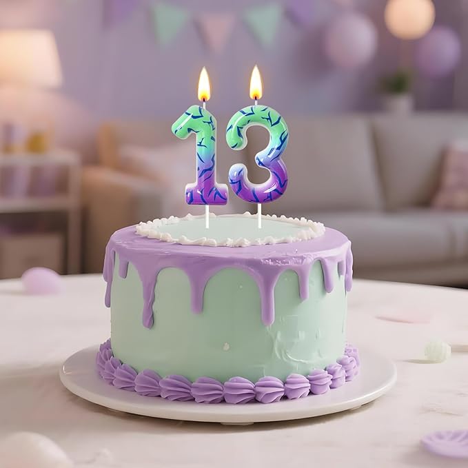 Number 3 Birthday Candle for Cake – Purple Green Gradient Number Candle with Mystic Rune Pattern, Decorative Cake Topper for Anniversary & Celebration