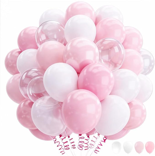 160Pcs 12 Inch Pink White Pastel Pearl Clear Latex Balloons for Girl Baby Shower Bridal Wedding Birthday Party Decorations