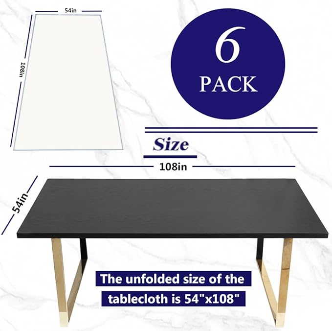 [6 Pack] Cream White Paper Tablecloth Disposable for Rectangle Tables, 54 X 108 Inch Party Table Cover with Plastic Backing, Waterproof 3 Ply Table Cloth for Graduation Wedding Event, New Pattern