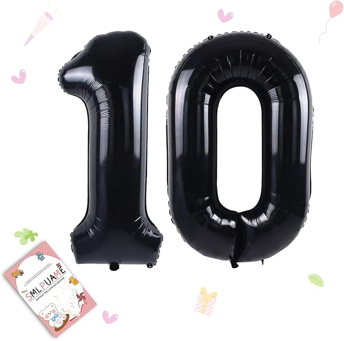 40 inch Number Balloon 0-9 Black Large Number 10 Balloons,Digital Balloons for Birthday Party Celebration Decorations Supplies, Helium Foil Number Balloons for Wedding Anniversary