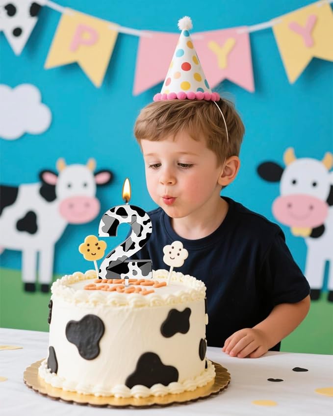 Number 2 Black Cow Birthday Candles，2.68 inch Metallic 3D Cow Birthday Candles, Cow Themed Cake Topper Decorations for Birthday Party Anniversary Celebration Supplies