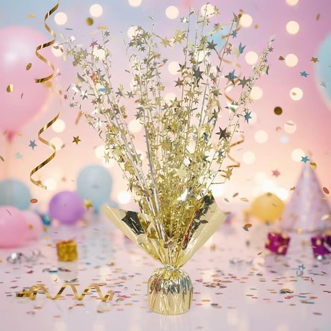 6 Pack Metallic Foil Spray Centerpiece Stars for Wedding, Birthday, Anniversary, Christmas Table Decor, Holiday Festival Baby Shower Graduation Mantle Party Decorations (Light Gold)