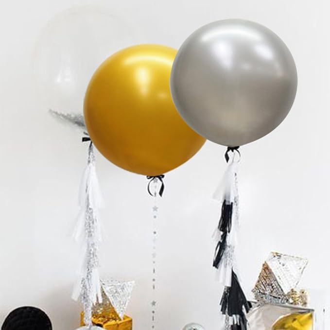 36 Inch Giant Latex Balloons, Pearl Silver Round Balloons for Birthdays Weddings Receptions Festival Party Decoration, Pack of 5 Pcs