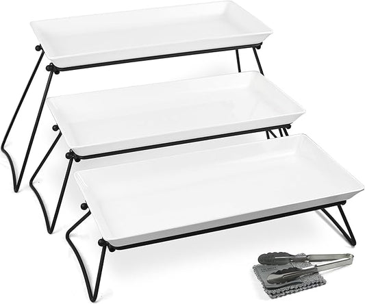 Czlizdyt Extra Large 3 Tier Serving Tray Set, 24x22x9.7 inch Cupcake Fruit Cookie Dessert Table Display Stands Melamine Tiered Platters Food Trays for Party Buffet Entertaining, White