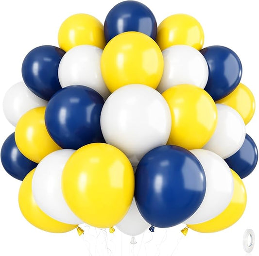 Isndare Navy Blue Yellow White Balloons, 12 Inch Navy Yellow Party Dark Yellow Latex Balloons Set for Boys Men Birthday Wedding Baby Shower Graduation Anniversary Decorations Is-02