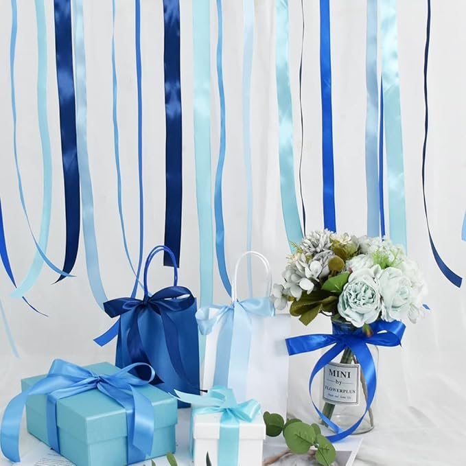 TONIFUL 1 Inch Blue Satin Ribbon Rolls, 5 Rolls 125 Yards Mixed Blue Color Ribbon Set for Gift Wrapping Embellish Wedding Birthday Baby Shower Bow Making Floral Craft Sewing Party Decor（25 Yd/Roll）