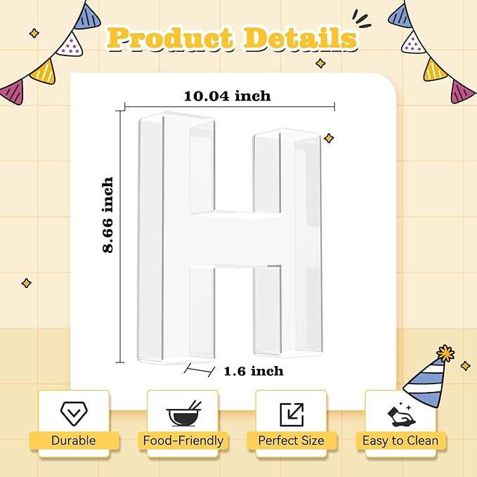 Ledido 10’’ Acrylic Letter Charcuterie Board Box, Reusable Fillable Serving Tray for Candy Cake Fruit Snack, Easy-Clean Acrylic Charcuterie Tray for Birthday Anniversary Party Decorations, Letter H