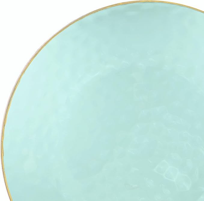 " OCCASIONS " 100 Plates Pack (50 Guests) Wedding Party Disposable Plastic Plate Set -50 x 10'' Dinner + 50 x 7'' Salad/dessert plates (Coastal Clear Blue & Gold)