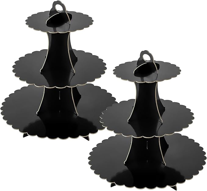 Soleebee 3-Tier Cupcake Stand, Cardboard Cupcake Tower, Dessert Cup Cake Stand Tower for Birthday Wedding Party Decoration, Cupcake Tier Stand 2 Set (Black)