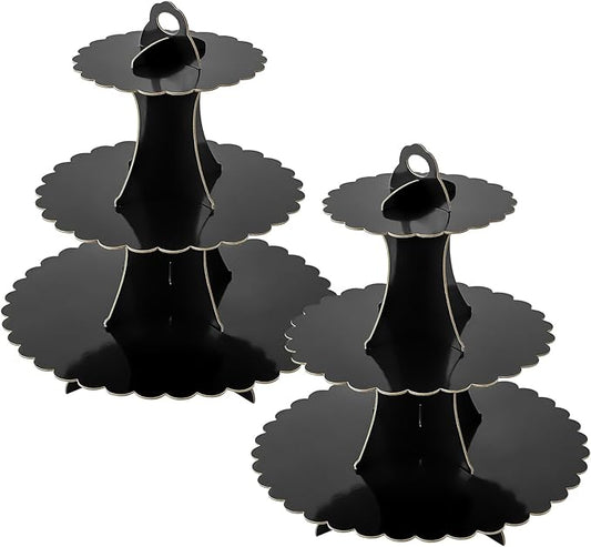 Soleebee 3-Tier Cupcake Stand, Cardboard Cupcake Tower, Dessert Cup Cake Stand Tower for Birthday Wedding Party Decoration, Cupcake Tier Stand 2 Set (Black)