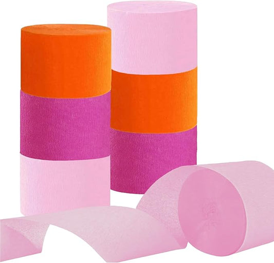 CC wonderland zone 6 Rolls Pink and Orange Crepe Paper Streamers for Birthday Wedding Festival Party Decorations(Rose red Pink and Orange)