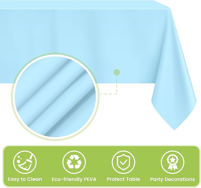 Mulbozy Light Blue Plastic Table Cloth Disposable 4 Pack, 54 × 108 Inch Tablecloths Rectangle, Baby Blue Plastic Table Cover for Party Decor