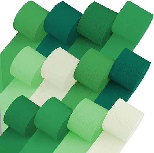 Captain Décor 12 Crepe Paper Streamers Rolls, 984ft Pack of12 Green & White Streamers for Party Decorations, Birthday Streamers, Party Streamers for Wedding Decoration (1.8 inch x 82 ft/Roll)…