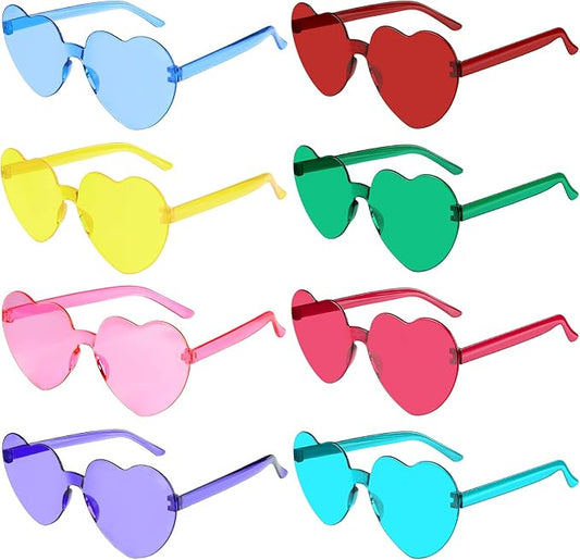 PLULON Heart Sunglasses for Women 5/12/25 Pcs, Heart Glasses Valentine Day Rimless Shaped Candy Color Fun Glasses Party Favor