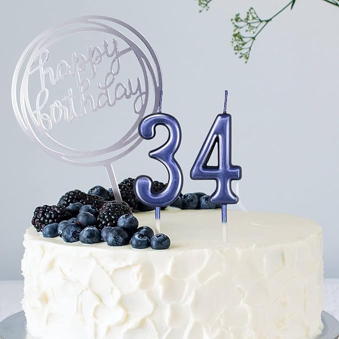 10-Piece Number Candles - Glitter Cake Toppers, Wedding & Birthday Cake Candles, Blue & Number 0-9