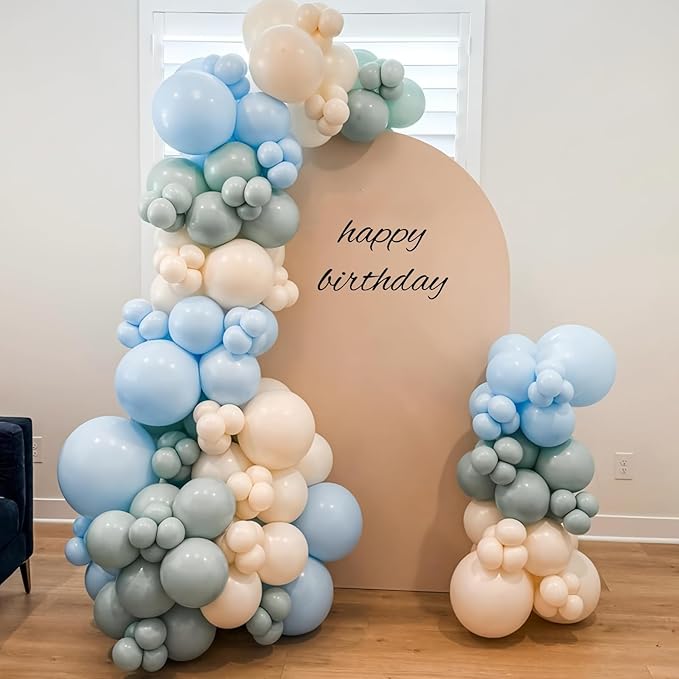 Dusty Blue and White Balloons Haze Pastel Blue Beige Balloon 12inch 60pcs Sand White Ivory Helium Latex Balloon for Arch Birthday Party Decorations Bridal Baby Shower Bachelorette Engagement Wedding