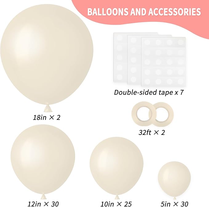 RUBFAC 87pcs Sand White Balloons Different Sizes 18 12 10 5 Inch for Garland Arch White Sand Party Latex Balloons for Birthday Party Graduation Wedding Anniversary Baby Shower Party Decoration