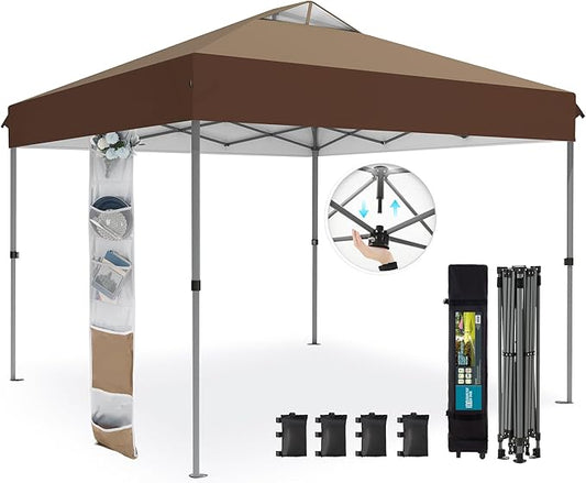 Sophia & William Canopy Tent Pop Up 10x10 ft, One Person Push Set Up Tent, Outdoor Canopies Shelter Heavy Duty Straight Legs with 4 Sandbags & Guy Ropes, 1 Roller Bag & Storage Bag, 8 Stakes, UPF50+