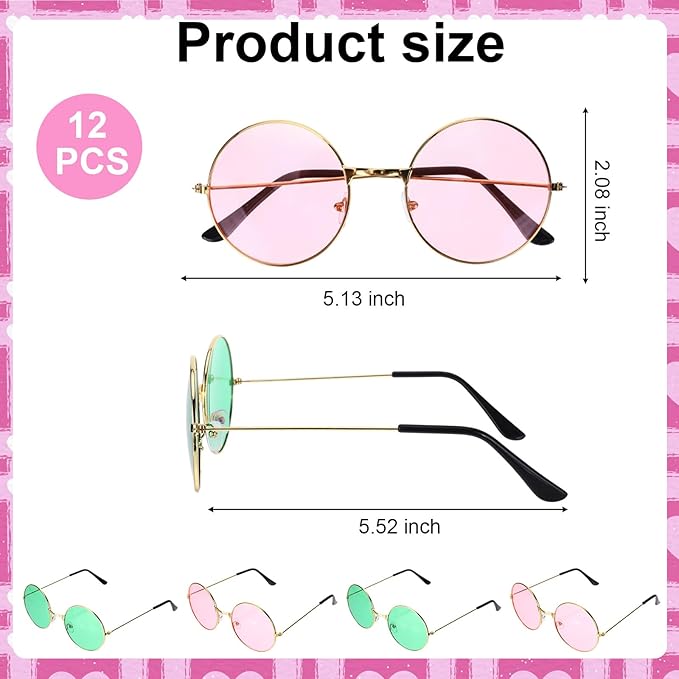 12 Pairs Witch Themed Party Glasses, Pink and Green Party Favors Witch Theme Movie Pink and Green Round Sunglasses for Halloween Birthday Theme Party Accessories Decoration