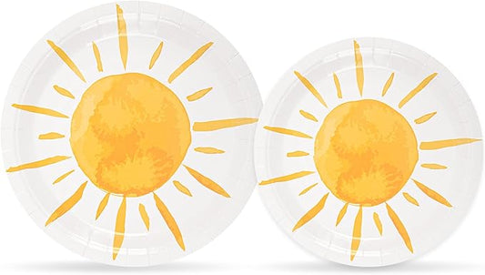 AimFun 48 Pcs Boho Sun Party Plates First Trip Around The Sun Paper Plates Sunshine Baby Shower Disposable Tableware for Groovy Hippie Birthday Party Decor Supplies