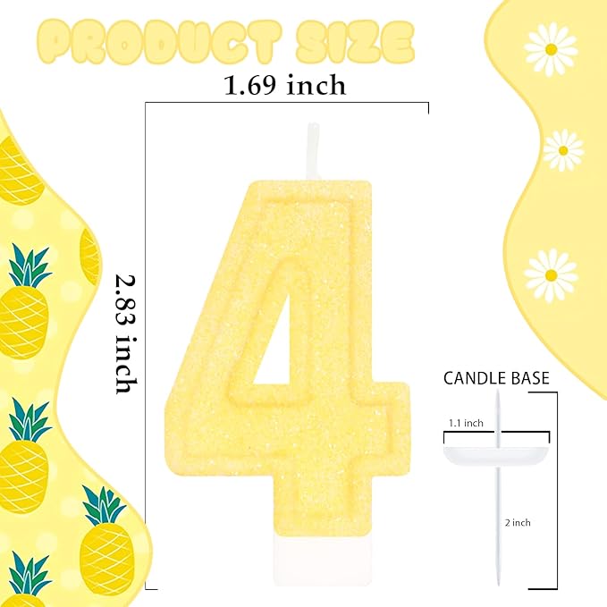 Yellow Birthday Candles for Boys Girls - Number 4 Candle Cake Topper for Yellow Party Decorations Sunflower Birthday Decorations