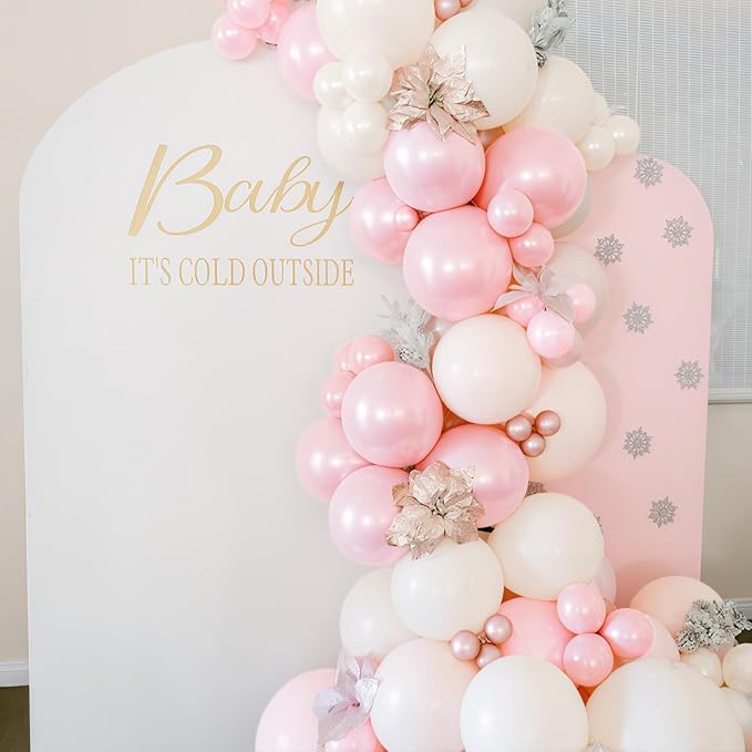 Pink and White Balloons, 50Pcs Pastel Baby Dusty Pink Pearl Light White Transparent Balloon with Double Stuffed Latex Balloon for Women Birthday Party Wedding Anniversary Baby Bridal Shower Decoration
