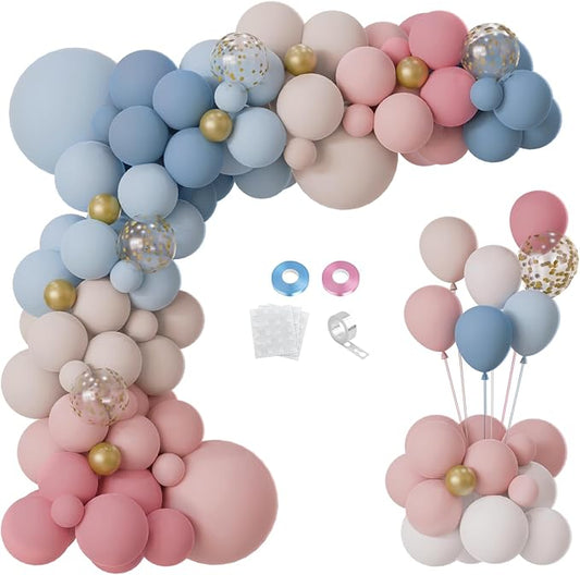 158pcs Gender Reveal Balloons Arch Kit, Dusty Pink Blue Gold Sand White for Gender Reveal Boho Bridal Bear Birthday Party Supplies Boy or Girl Baby Shower Decorations