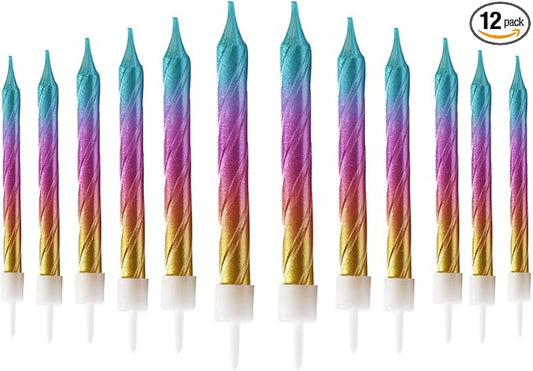 12 Pieces Rainbow Spiral Candle - Gradient Birthday Candles for Birthday Parties, Cake Candles Perfect for Christmas Wedding Theme Party