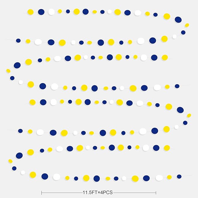 46Ft Navy Blue and Yellow Circle Dots Garland Royal Blue Yellow White Hanging Paper Polka Dot Streamer for Graduation Birthday Wedding Bridal Baby Shower Nautical Ahoy Achor Party Decorations Supplies