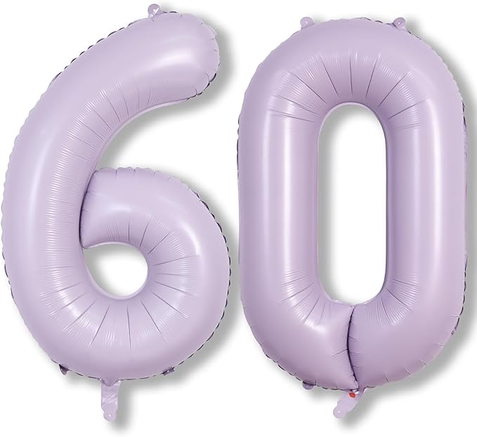 Dusty Purple 60th Birthday Balloons for Women, 40 Inch Light Purple Foil 60 Number Balloons Self Inflating, Pastel Lilac Birthday Balloons Numbers 6 and 0 for 6th 60th Anniversary Party Decorations