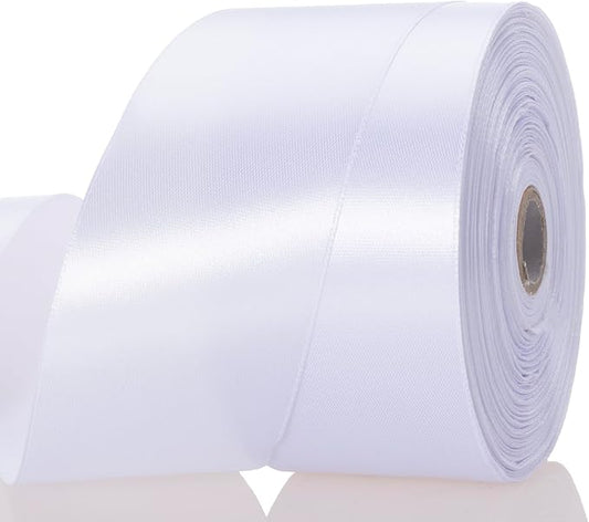 YASEO 2 Inch White Solid Satin Ribbon, 50 Yards Craft Fabric Ribbon for Gift Wrapping Floral Bouquets Wedding Party Decoration