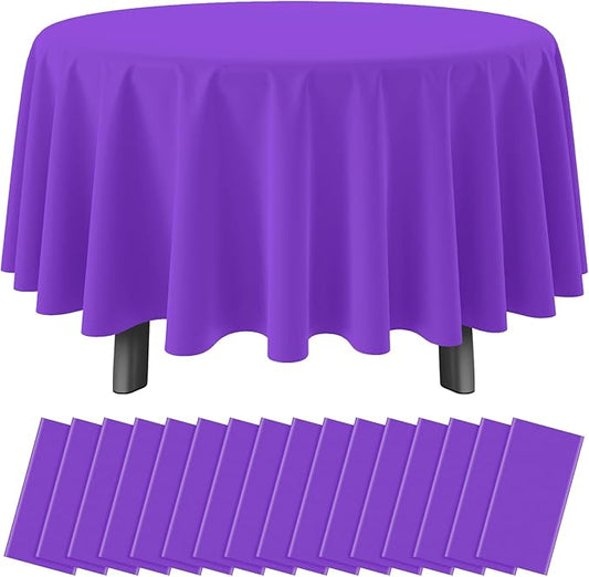 Ragnhild 16 Pack Purple Plastic Tablecloth for Round Tables, Premium Decorative Purple Disposable Table Cloths for Parties, Bulk Round Party Table Cover for Birthday Anniversary Graduation, 84 Inch
