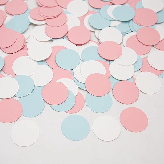 White Blue Pink Gender-Reveal Decorations - 300Pcs Paper Confetti Circle dot Birthday Party Baby Bridal Shower Wedding Graduation Bachelorette Engagement Neutral Table Decor HongTongTong