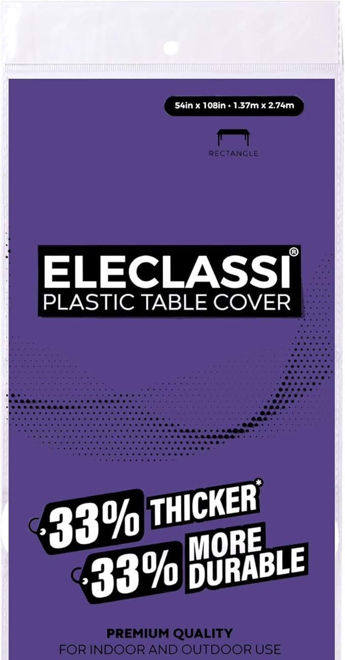 Eleclassi Purple 6 Pack Premium Disposable Plastic Tablecloth 54 x 108 in - Plastic Table Cloth Disposable Tablecloth for Rectangle Table Up to 8 Feet