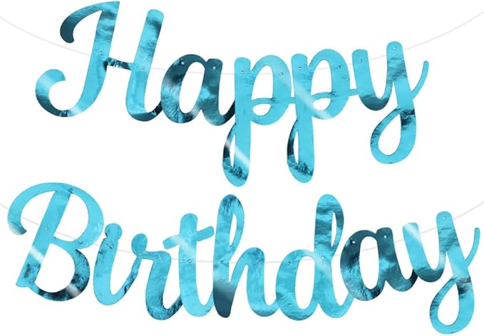 BEISHIDA Happy Birthday Banner - NO DIY,Double-Sided Lake Blue 10Feet Pre-Strung-Glitter Birthday Sign Garland Backdrop Decorations for Women men Party