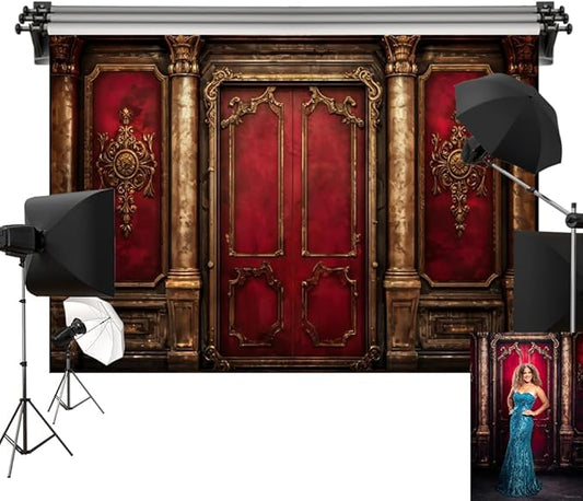Kate Red Classic Interior Room Backdrop Court Style Door Wedding Background Photography Studio Props 7x5ft