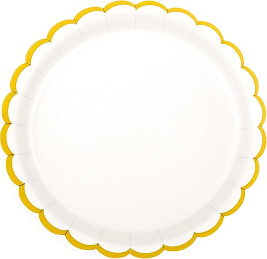 AimFun White Scalloped Party Plates Gold Foil Border Paper Plates Disposable 9inch Serving Plates for Birthday Wedding Bridal Baby Shower Party Supplies (24, White)