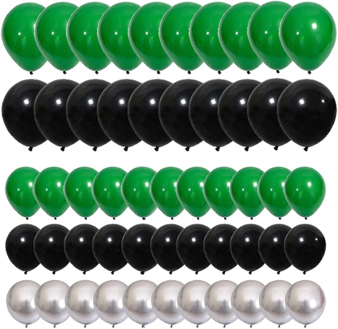 Green, Black, Metallic Silver Balloon Arch Garland Kit - Forest Green Black Balloons Football Birthday Decorations for Jungle Baby Shower Graduation Video Game Birthday Party Decorations