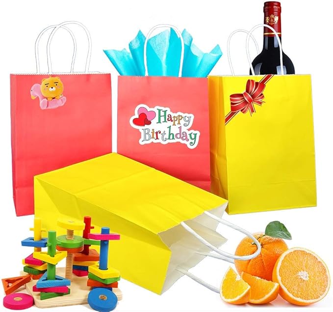 25 PCS Small Gift Bags Blue Kraft Paper Bags with Handles for Party Favors (8.2 x 6 x 3.1 In)