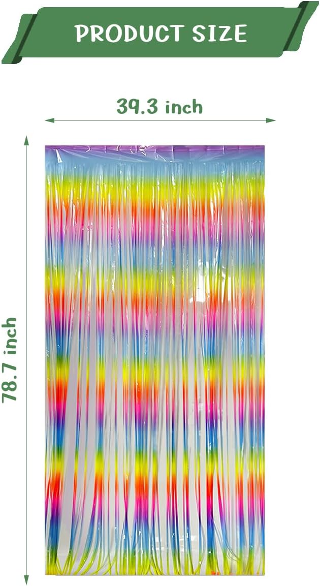 3 Pack Glow in The Dark Party Supplies 3.28x6.56Ft Rainbow Macaron Blacklight Reactive Fluorescent Foil Fringe Curtain for Glow Party,Photo Booth Prop Backdrop Streamer,Neon Party Decorations