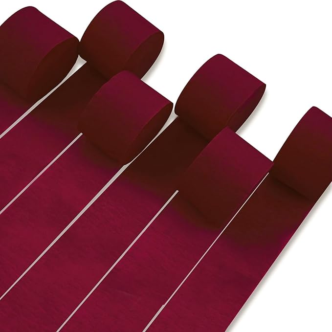 Burgundy Crepe Paper Streamers by PartyWoo: 6 Rolls, 492ft, 1.8in x 82ft Each, Thicker, Easy to Use, Multi-Purpose Decorations
