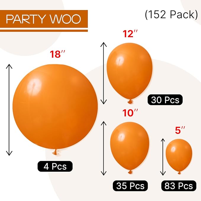 PartyWoo Burnt Orange Balloons 152pcs Different Sizes of 18 12 10 5 Inch Terracotta Rust Fall Color Autumn Boho Balloon Arch Kit Garland for Thanksgiving Halloween Fall Party Decorations Orange-F53