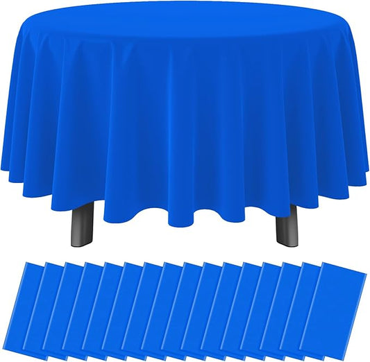 16 Pack Blue Plastic Tablecloth for Round Tables, Premium Decorative Blue Disposable Table Cloths for Parties, Bulk Round Party Table Cover for Birthday Wedding Anniversary Graduation, 84 Inch