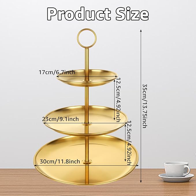 YOUNTHYE 2PCS Gold Cupcake Stand 3 Tiered Dessert Stand Stainless Steel Cupcake Display Stand Party Serving Trays Gold Cake Holder for Holiday Dessert Table Decorations Birthday Wedding