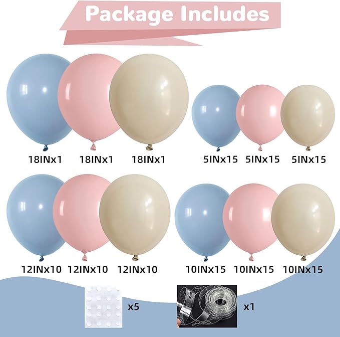 HILAVO Pink and Blue Balloon Arch Kit 133 Pcs Gender Reveal Balloons Garland Pastel Pink Dusty Blue Latex Party Balloon for Boy or Girl Gender Reveal Birthday Bridal Baby Shower Party Decorations