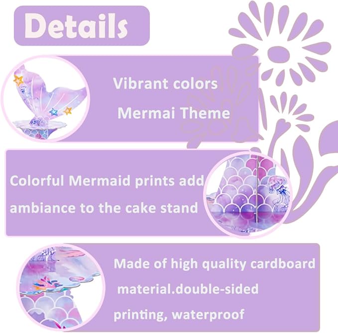 MRPAPA 2Pack Mermaid Cupcake Stand, 3 Tier Party Decorations Mermaid Theme Cupcake Holder Baby Shower Cup Cake Holder Birthday Dessert Stand