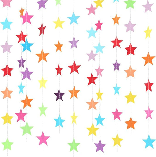 Patelai 130 Feet Glitter Star Garland Banner 2026 Party Decoration Double Side Star Hanging String Streamer Paper Twinkle for Graduation Wedding Birthday (Rainbow)