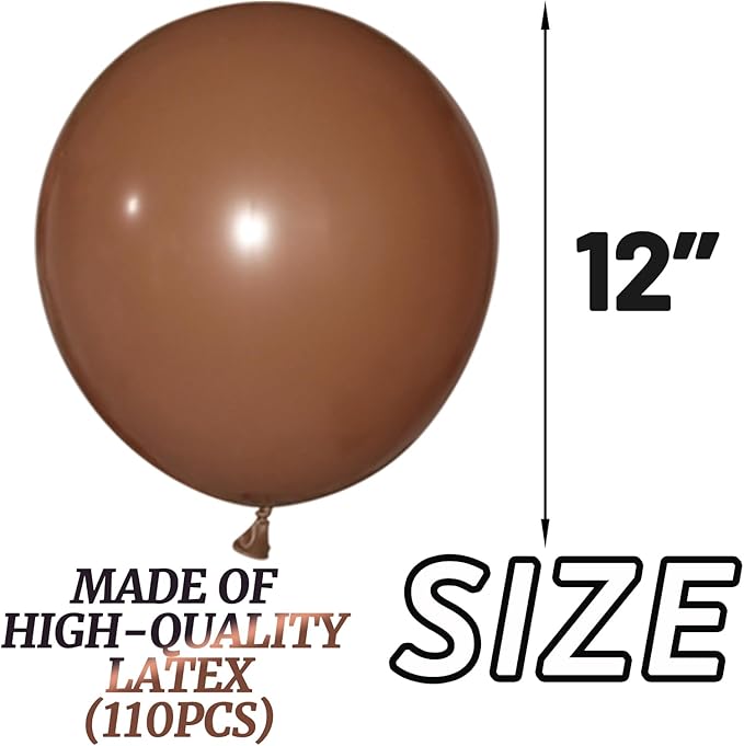110pcs Brown Balloon 12 inch, Brown Latex Balloons for Birthday Party Baby Shower Wedding(with 2 Ribbons).