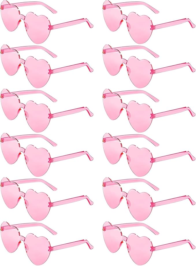 12 Pairs Heart Shaped Sunglasses Candy Color Rimless Fun Heart Glasses for Women Party Favors